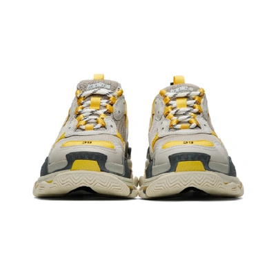 Shop Balenciaga Grey And Yellow Triple S Sneakers