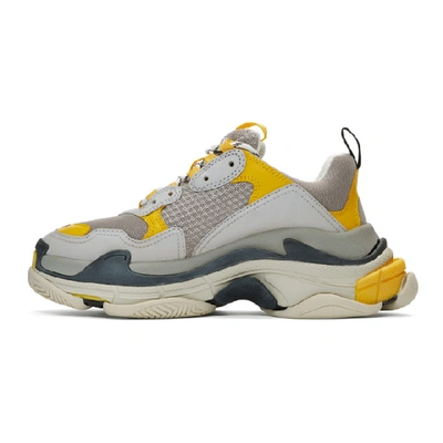 Shop Balenciaga Grey And Yellow Triple S Sneakers