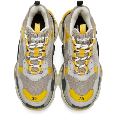 Shop Balenciaga Grey And Yellow Triple S Sneakers