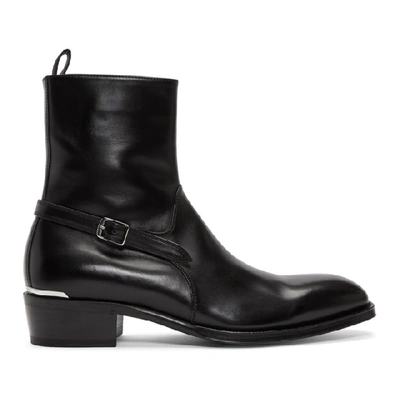 Shop Alexander Mcqueen Black Leather Zip Up Boots In 1081 Black