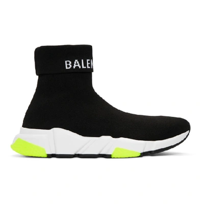 Shop Balenciaga Black Logo Speed Sneakers In 1006blkwht
