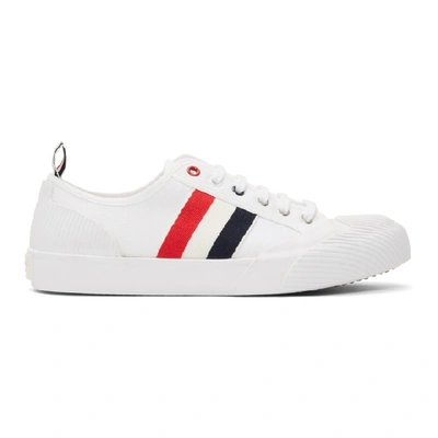 Shop Thom Browne White Canvas Trainer Sneakers In 100 White