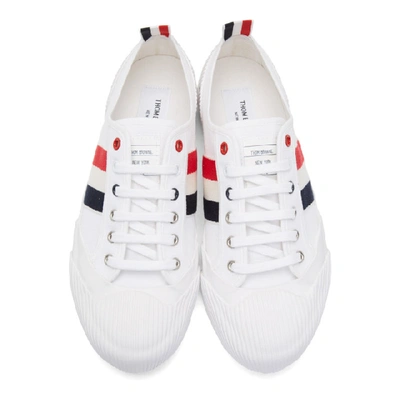 Shop Thom Browne White Canvas Trainer Sneakers In 100 White