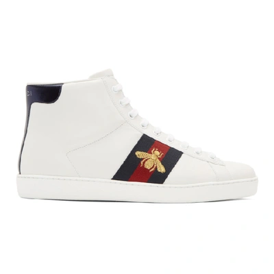 Shop Gucci White Bee New Ace High-top Sneakers In 9095 White