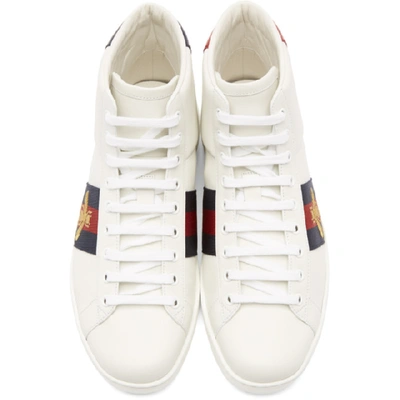 Shop Gucci White Bee New Ace High-top Sneakers In 9095 White