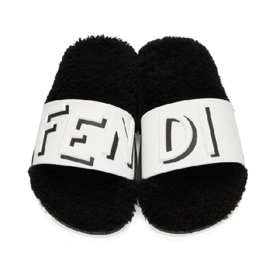 Shop Fendi White Shearling Footbed Slides