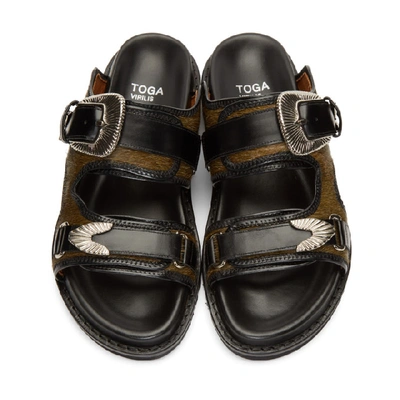 Shop Toga Virilis Khaki And Black Calf-hair Buckle Sandals In Aj997 Brown