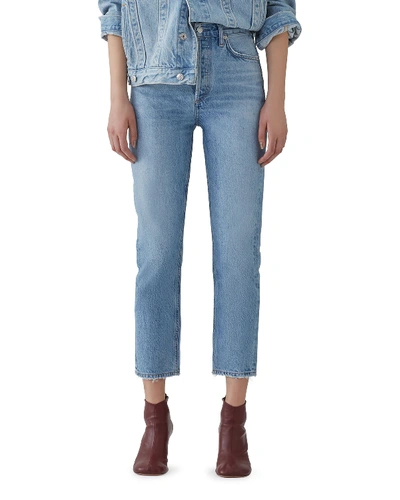 Shop Agolde Riley Crop High-rise Straight Organic Denim Jeans In Medium Blue
