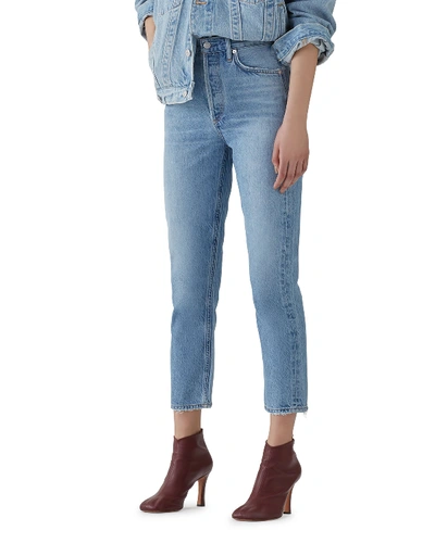 Shop Agolde Riley Crop High-rise Straight Organic Denim Jeans In Medium Blue
