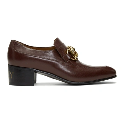 Shop Gucci Burgundy Leather Horsebit Chain Loafers In 6629 Bordea