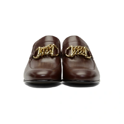 Shop Gucci Burgundy Leather Horsebit Chain Loafers In 6629 Bordea