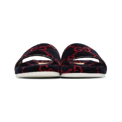 Shop Gucci Navy & Red Terrycloth Gg Sandals In Blue/red