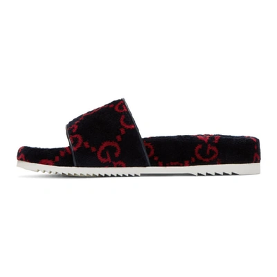 Shop Gucci Navy & Red Terrycloth Gg Sandals In Blue/red
