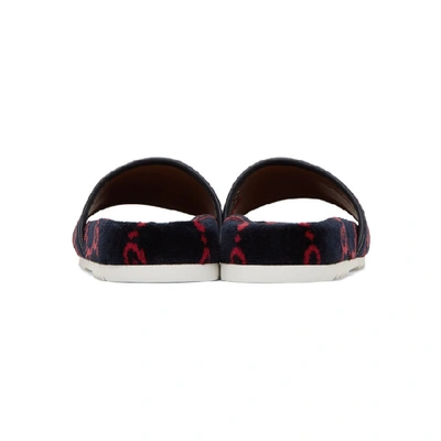 Shop Gucci Navy & Red Terrycloth Gg Sandals In Blue/red