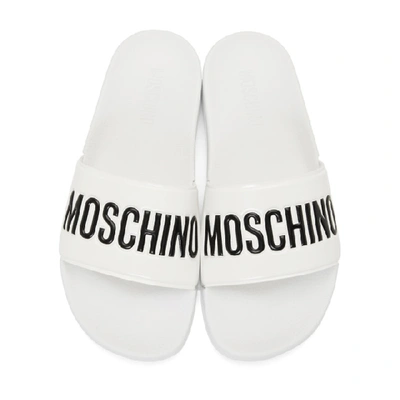 Shop Moschino White Logo Pool Slides In 100 White