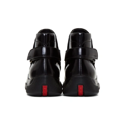 Shop Prada Black Brushed Leather Ankle Boots In Nero