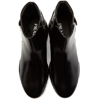 Shop Prada Black Brushed Leather Ankle Boots In Nero