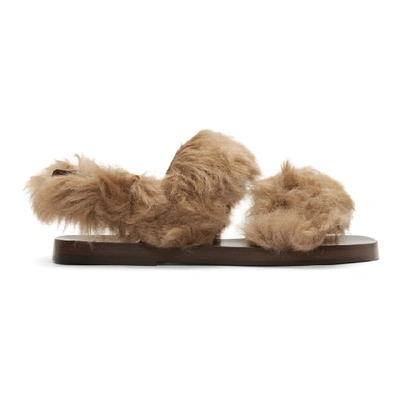 Shop Gucci Brown New Brighton Lamb Wool Sandals In 9775 Peanut