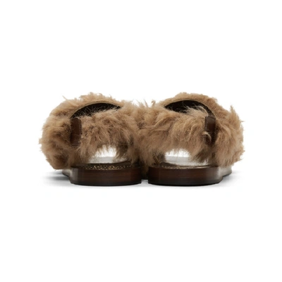 Shop Gucci Brown New Brighton Lamb Wool Sandals In 9775 Peanut