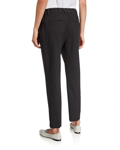 Shop Brunello Cucinelli Monili-beaded Straight-leg Wool Pants In Gray