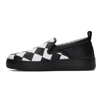 Shop Bottega Veneta White & Black Maxi Intrecciato Slip-on Sneakers In Nero/optic White
