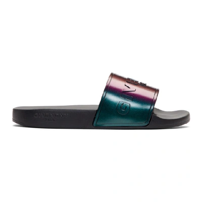 Shop Givenchy Black Iridescent Flat Pool Slides In 001 Black