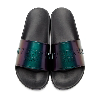 Givenchy Logo Iridescent Slides In Black ModeSens