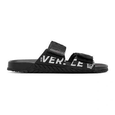 Shop Versace Black Greek Key Sandals In D41 Black
