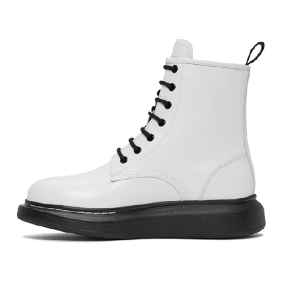 Shop Alexander Mcqueen White Leather Lace-up Boots In 9061 Blkwht