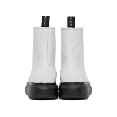 Shop Alexander Mcqueen White Leather Lace-up Boots In 9061 Blkwht