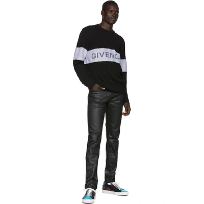 Shop Givenchy Black And Blue Reverse Logo Urban Street Sneakers In 449 Blkturq