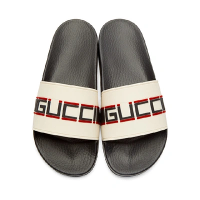 Shop Gucci White Rubber Logo Stripe Sandals In 9572 White