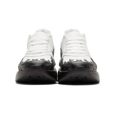 Shop Alexander Mcqueen White & Black Flames Oversized Runner Sneakers