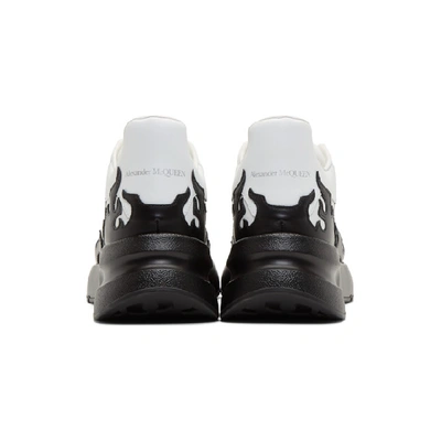 Shop Alexander Mcqueen White & Black Flames Oversized Runner Sneakers