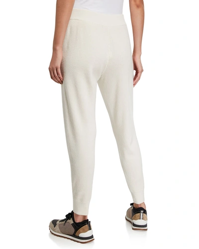 Shop Brunello Cucinelli Cashmere Ribbed Joggers In White