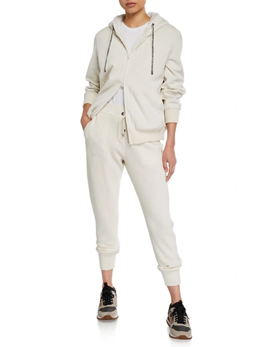 Shop Brunello Cucinelli Cashmere Ribbed Joggers In White