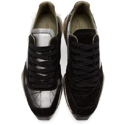 Shop Rick Owens Black And Silver New Vintage Runner Sneakers In 100 Sil/blk