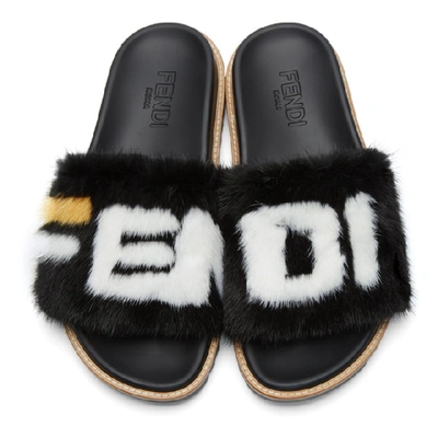 Shop Fendi Black  Mania Fur Slides In F14zc