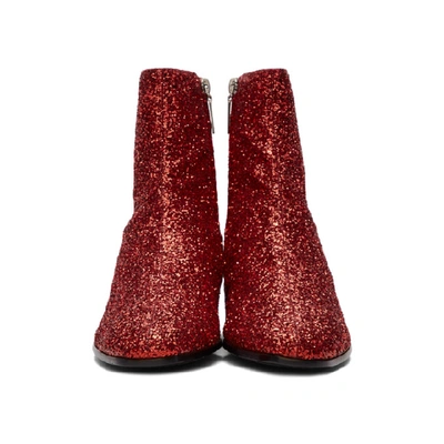 Shop Saint Laurent Red Glitter Caleb Zippered Boots