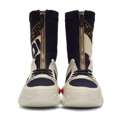 Shop Fendi White And Navy  Mania Sock Sneakers In F150t