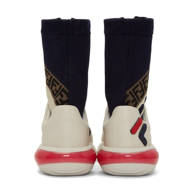 Shop Fendi White And Navy  Mania Sock Sneakers In F150t