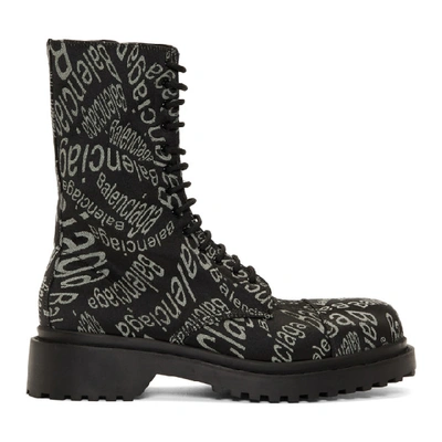 Shop Balenciaga Black Logo Wave Boots In 1006 Blkwht