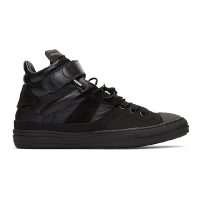 Shop Maison Margiela Black Mix Fabric High-top Sneakers In T8016 Bkmx
