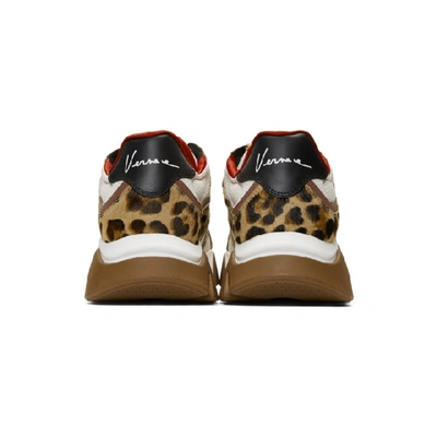 Shop Versace White And Brown Maculato Squalo Sneakers In Dmxr Nerros