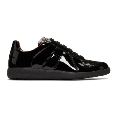 Shop Maison Margiela Black Patent Replica Sneakers In Black/red