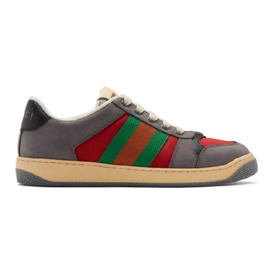 Shop Gucci Grey And Red Screener Sneakers In 6491 Lt H.r