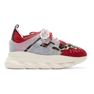 Shop Versace Red Pony Chain Reaction Sneakers In Dpyc Red