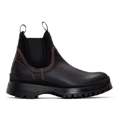 Shop Prada Black Leather & Neoprene Chelsea Boots