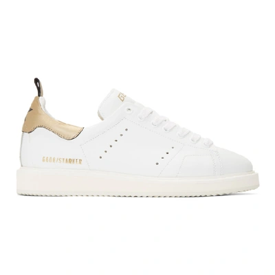 Shop Golden Goose White & Gold Starter Sneakers In White Leath