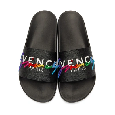 Shop Givenchy Black And Multicolor Logo Slides